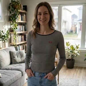 Levi's Women's Retro Black & White Striped Long Sleeved Shirt Size Small